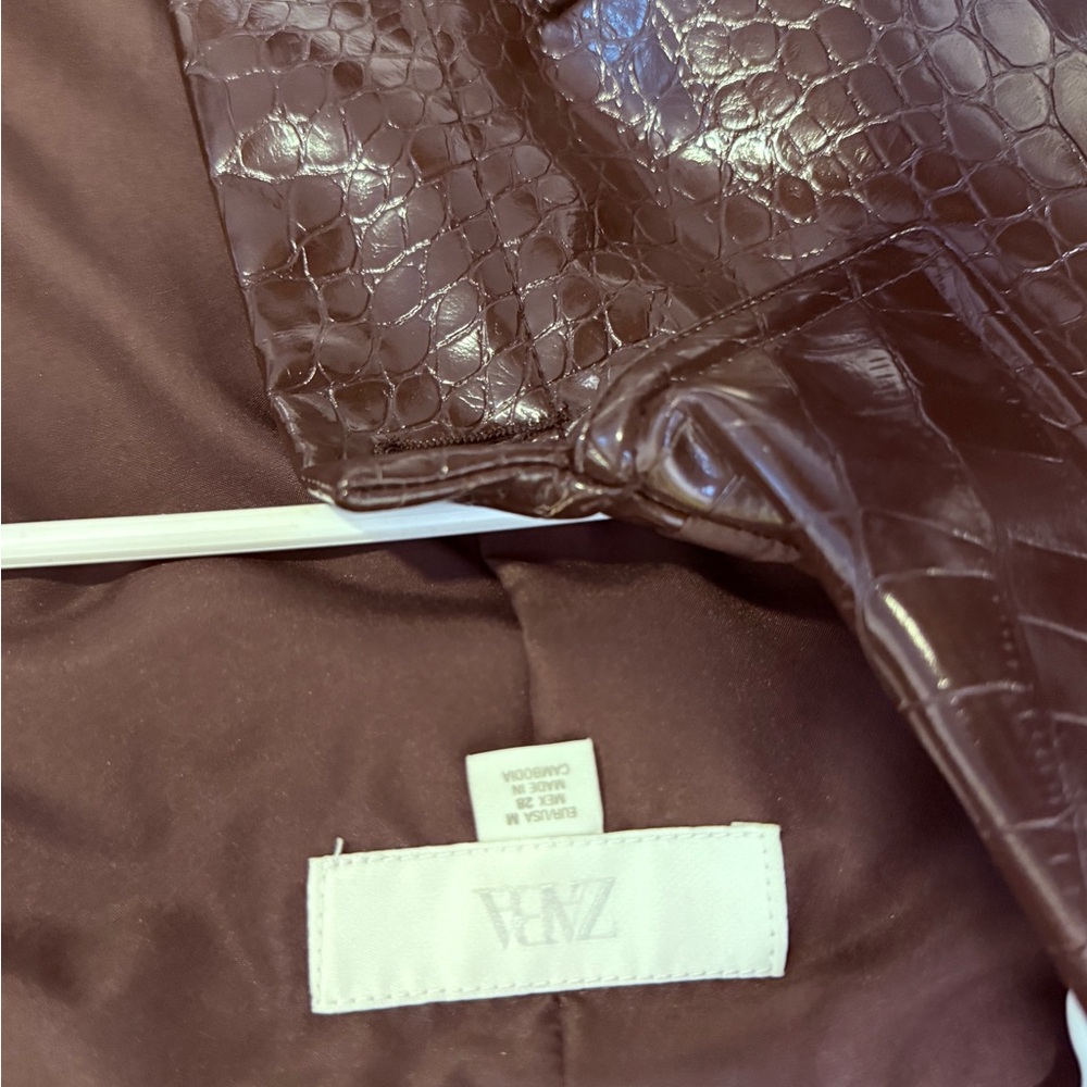 Zara Cropped Patent Leather Jacket - Dark Brown - Picture 8 of 12